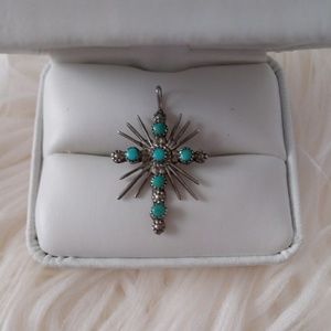 Vintage sterling silver and turquiose cross
